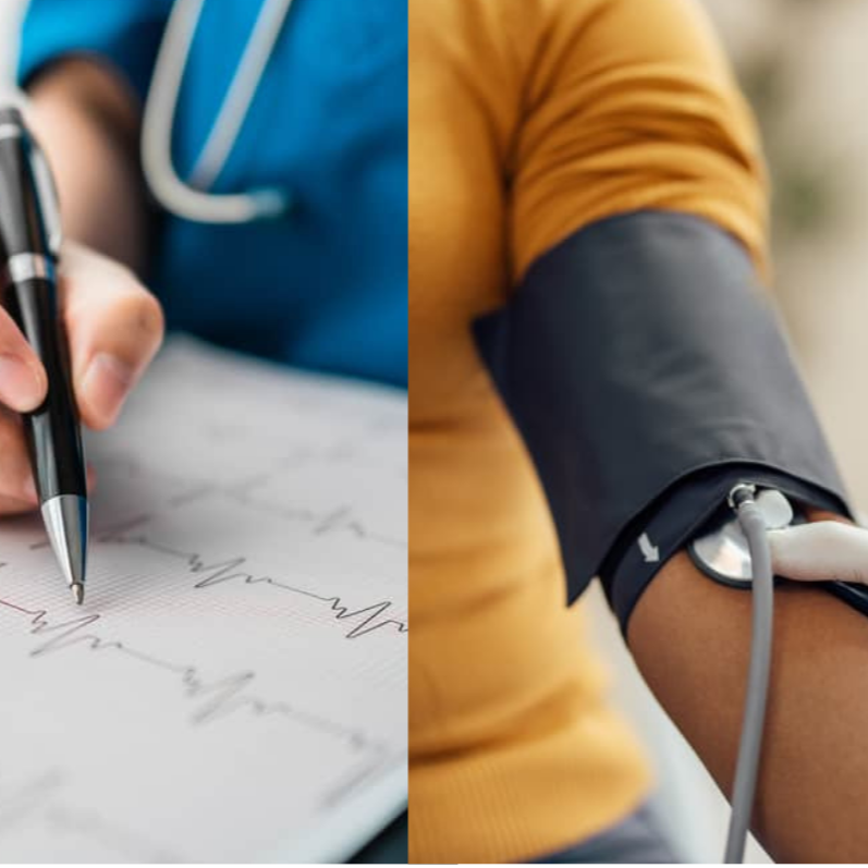 Medical Assistant reading an EKG and taking blood pressure 