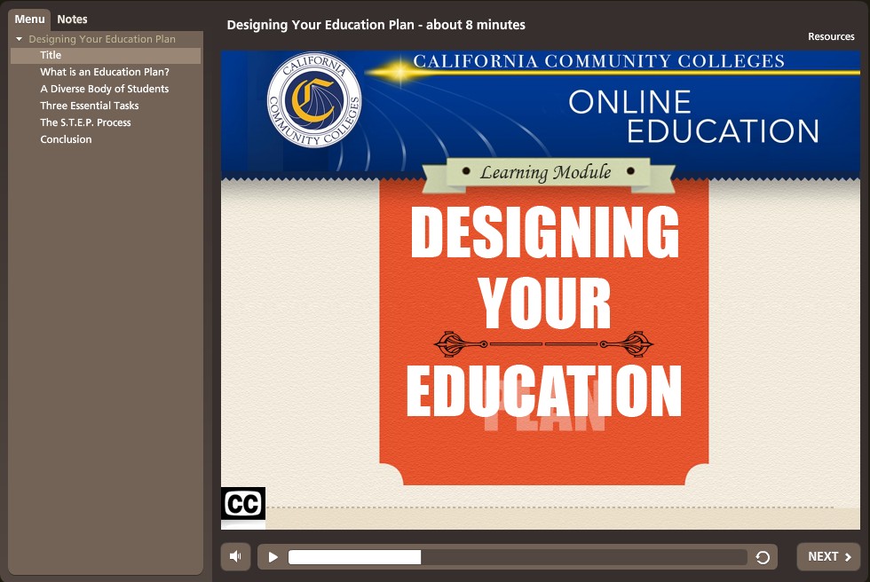 View of the Designing Your Edcuation Plan Module