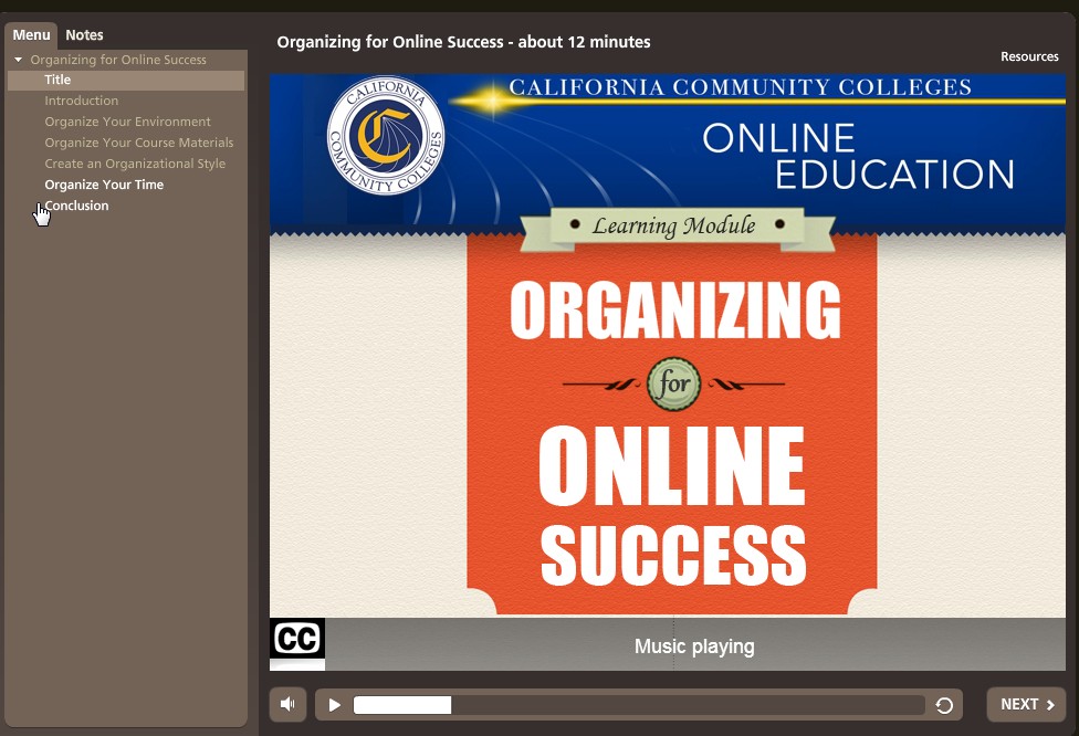 View of the Organizing for Online Success Module