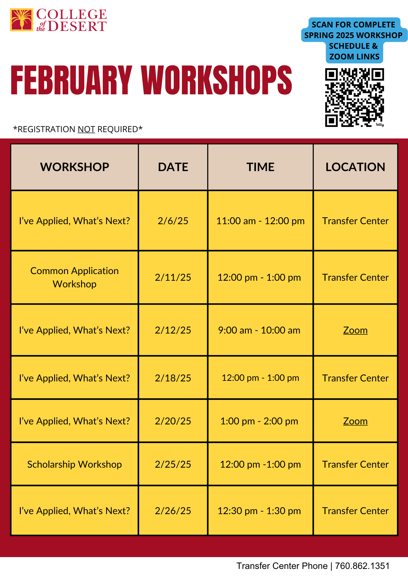 February 2025 Transfer Center Workshops