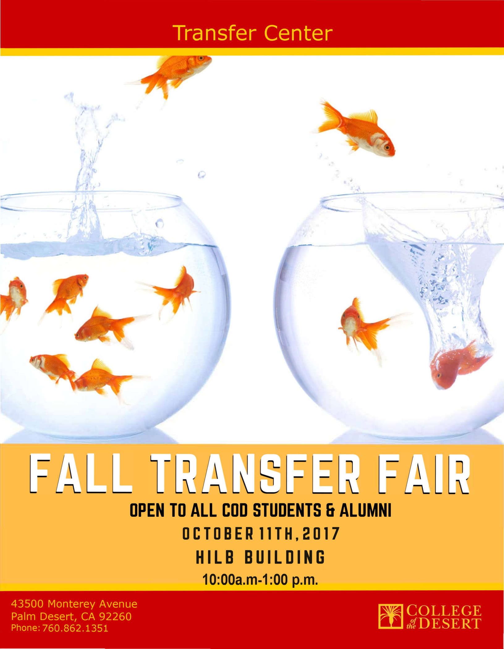 2017 Fall Transfer Fair on Wednesday, October 11, 2017 from 10am to 1pm in the Hilb Building